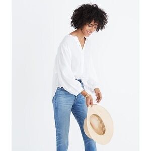 Madewell Shimmer Stripe Peasant Top Button Down Cotton Medium